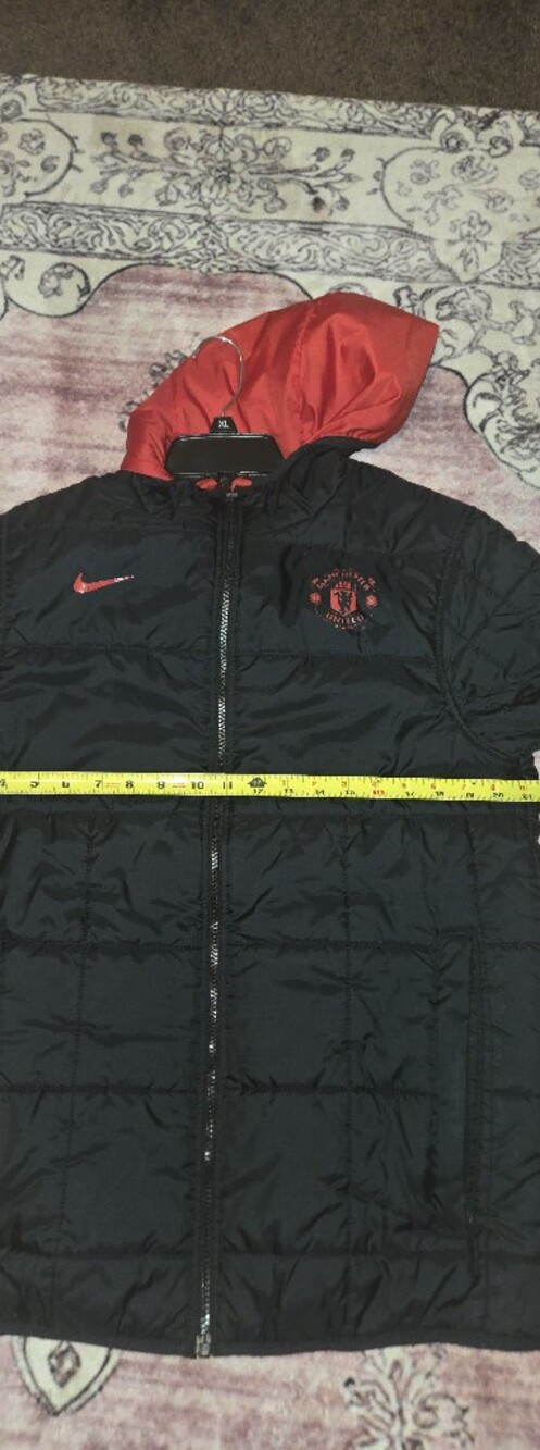 Nike Black Puffer Jacket with Red Hood and Accents